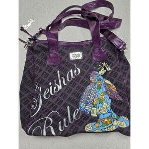 Large Vintage Don Ed Hardy Designs "Geishas Rule" purple bag Y2K